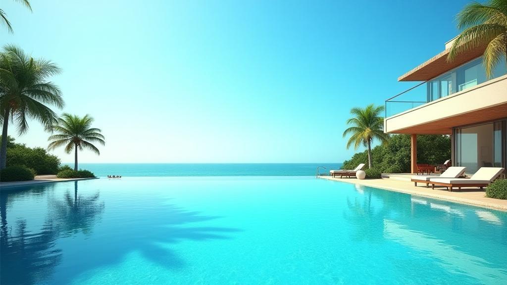 Beautiful luxury villa with pool and palm trees in Goa under a bright sky
